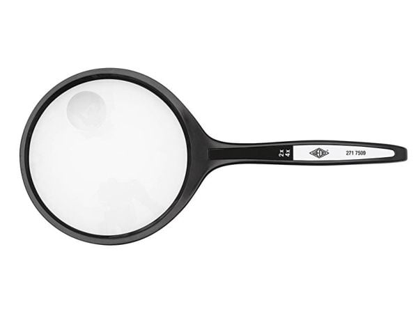 WEDO Suurennuslasi kahvalla, pyöreä, halkaisija: 74 mm Pyöreä suurennuslasi muovilinssi, integroitu pienempi lisäosa - 1 kpl (271 7509)
