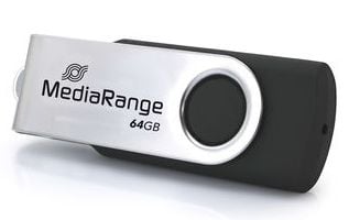 MediaRange MR1953, 64 GB, USB Type-C, 3.2 Gen 1 (3.1 Gen 1), 80 MB/s, Taittuva, musta, Hopea