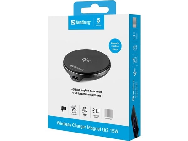 Sandberg - Trådløs ladepute - magnetisk, Qi2 - 15 watt