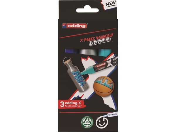 Edding 6900 X Multimarker, Blå, Sølv, Turkis, Meisel tupp, Resirkulert plast, Wood/laminate, 2 mm, 1 cm
