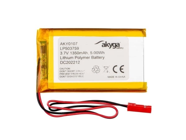 Akyga AKY0107, Batteri, Gull, Lithium-Ion (Li-Ion), 1350 mAh, 3,7 V, 37 mm