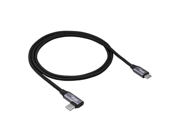 Akyga - USB-kabel - USB-C (hann) til USB-C (hann) rettvinklet - USB 2.0 - 20 V - 3 A - 1 m - Hurtiglading opptil 60W - grå, svart