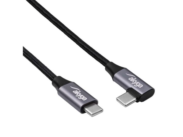 Akyga - USB-kabel - USB-C (hann) til USB-C (hann) rettvinklet - USB 2.0 - 20 V - 3 A - 1 m - Hurtiglading opptil 60W - grå, svart