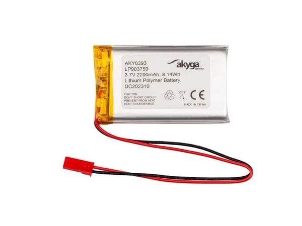 Akyga AKY0393, Batteri, Sølv, Lithium-Ion (Li-Ion), 2200 mAh, 3,7 V, 37 mm
