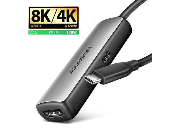AXAGON RVC-HI8KPD, USB-C -&amp;gt; HDMI 2.1-adapter, 8K/60Hz, 4K/144Hz, HDR10+, PD100W