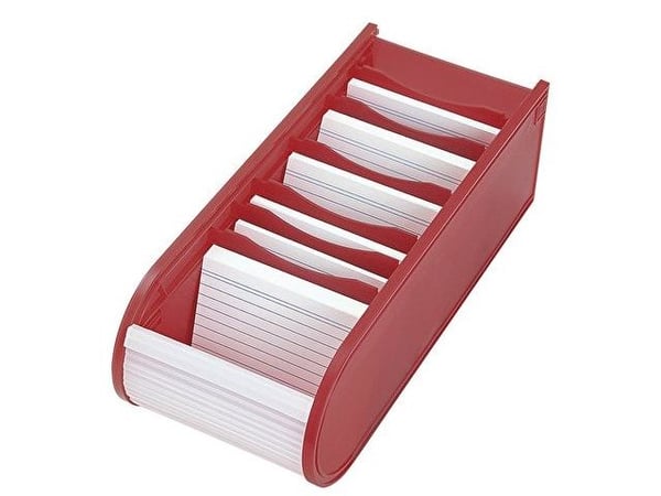 WEDO-muistikorttikansio, DIN A8-formaatti, sis. 100 muistikorttia, punainen PP-muovista, rullasuljin (läpikuultava-valkoinen), muistikortteja - 1 k...