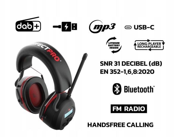 Perfectpro H-40, Hodebånd, Sort, Rød, 31 dB, IPX4, Trådløs, Batteri