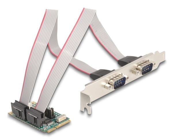 Delock Mini PCIe I/O PCIe full størrelse 2 x seriell RS-232 med strømforsyning 5 V / 12 V