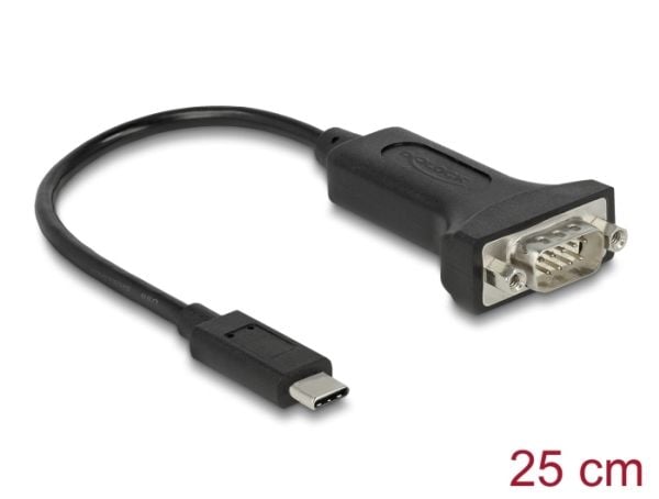 DeLOCK Adapter USB Type-C zu 1 x Seriell RS-232 D-Sub 9 Pin Stecker mit Muttern 25, USB Type-C