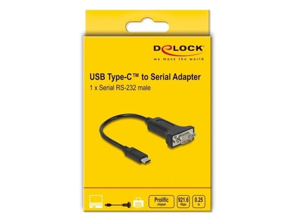 DeLOCK Adapter USB Type-C zu 1 x Seriell RS-232 D-Sub 9 Pin Stecker mit Muttern 25, USB Type-C