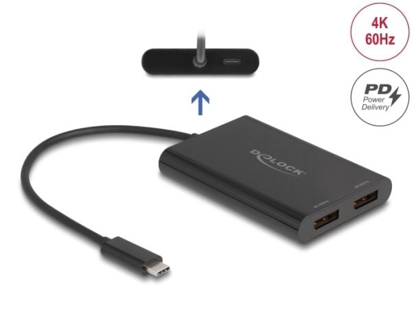 Delock - Video adapter - USB-C (hann) til DisplayPort, USB-C (PD) (hunn) - 20 cm - USB Power Delivery (100 W), støtte for 4K 60 Hz (3840 x 2160) - ...
