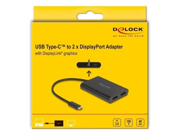 Delock - Video adapter - USB-C (hann) til DisplayPort, USB-C (PD) (hunn) - 20 cm - USB Power Delivery (100 W), støtte for 4K 60 Hz (3840 x 2160) - ...
