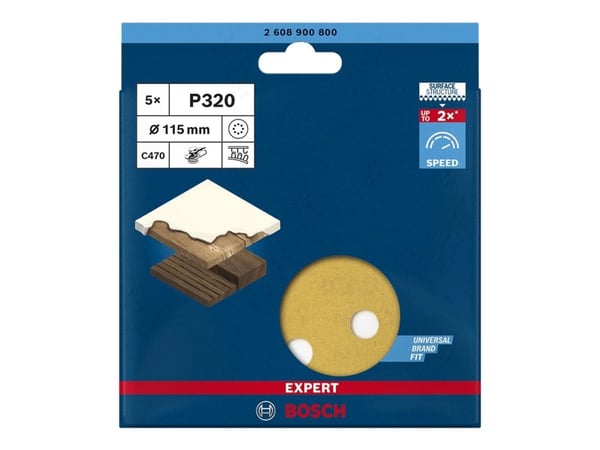Bosch Expert C470 - Slipeark - for maling på tre, løvtre - 5 deler - rund - grovkorn: P320 - 115 mm