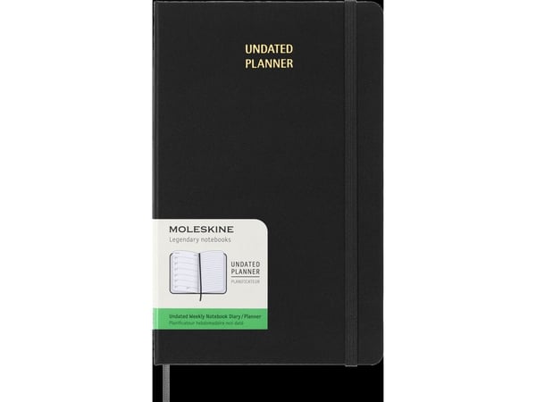 MOLESKINE viikkokalenteri ilman päivämääriä, L, kovakantinen, 13x21cm, musta