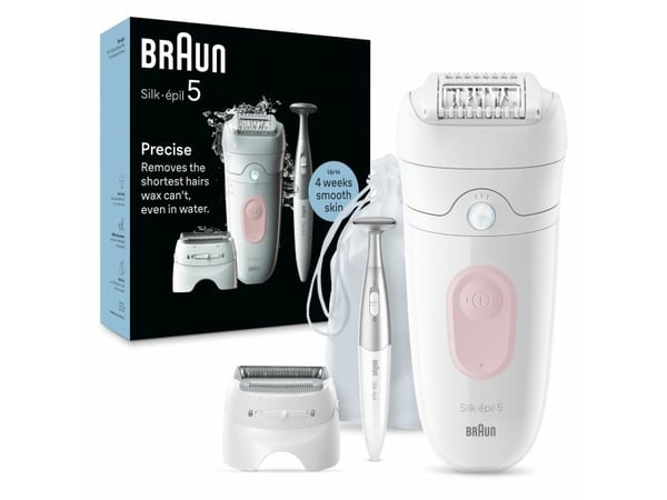 Braun Silk-épil 5 5-230, Rosa, Hvit, 28 pinsetter, MicroGrip, 0,5 mm, Batteri, Innebygd batteri