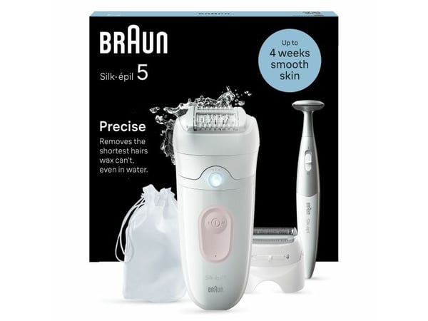 Braun Silk-épil 5 5-230, Rosa, Hvit, 28 pinsetter, MicroGrip, 0,5 mm, Batteri, Innebygd batteri