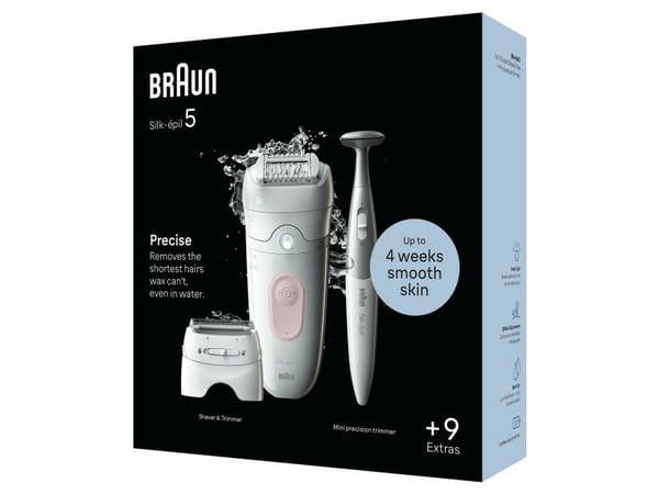 Braun Silk-épil 5 5-230, Rosa, Hvit, 28 pinsetter, MicroGrip, 0,5 mm, Batteri, Innebygd batteri