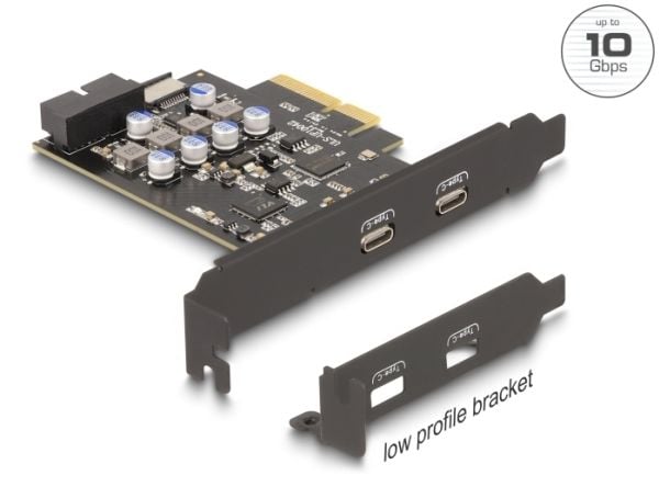 Delock - USB-adapter - PCIe 3.0 x4 lav profil - USB-C x 1 + USB x 1 + USB 3.0 (intern) x 1