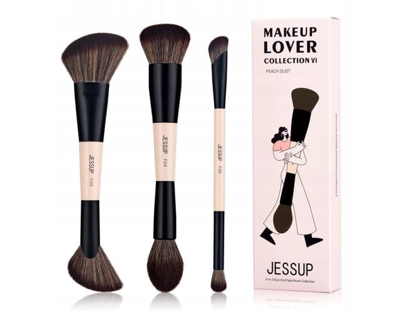 Jessup 6-in-3 Duo-End Face Brush Collection – sett med 3 sminkekoster T508