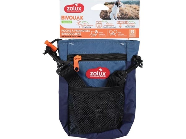 Zolux BIVOUAK godbitveske til hund i blå med rem