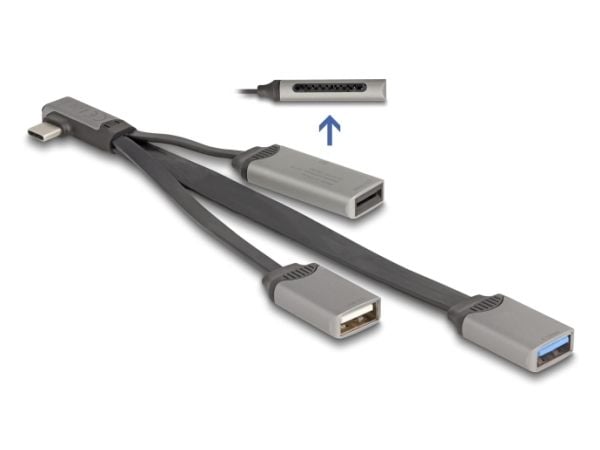 Delock 2-porttinen USB-keskitin, jossa on SD- ja Micro-SD-kortinlukija ja USB Type-C-portti