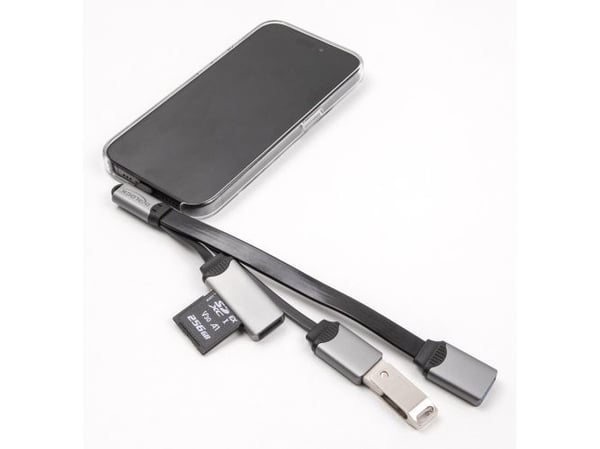 Delock 2-porttinen USB-keskitin, jossa on SD- ja Micro-SD-kortinlukija ja USB Type-C-portti