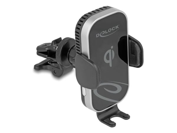 Delock - Trådløs ladeholder for bil - with charging and cooling function, Qi - 15 watt - 1.25 A - svart, grå