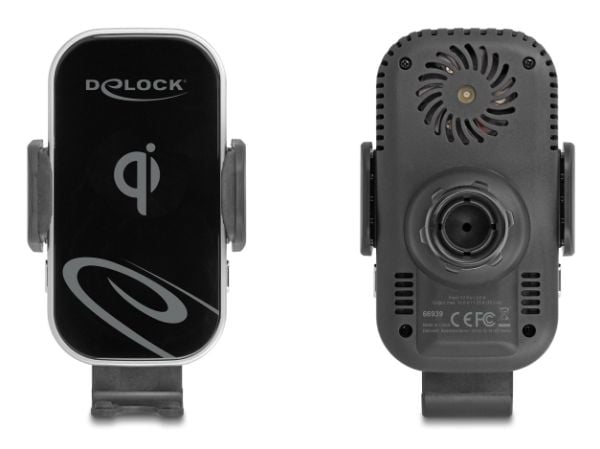 Delock - Trådløs ladeholder for bil - with charging and cooling function, Qi - 15 watt - 1.25 A - svart, grå