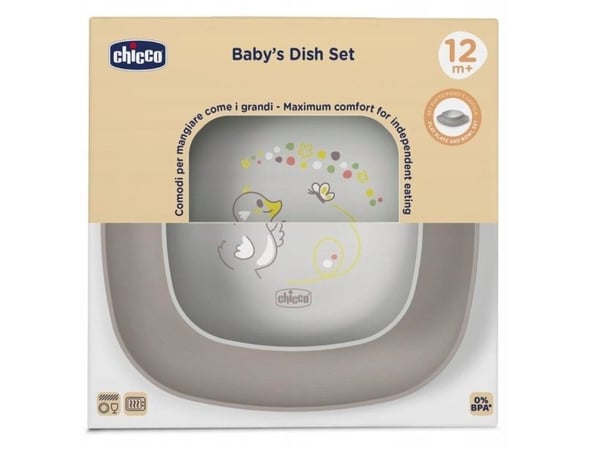CHICCO-1600235 - sett med 2 tallerkener grå 12M+