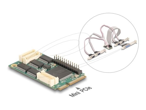 Delock - Parallell-/serieladapter - PCIe 1.2 Full Mini Card lavprofil - RS-232 x 4 + IEEE 1284 x 1