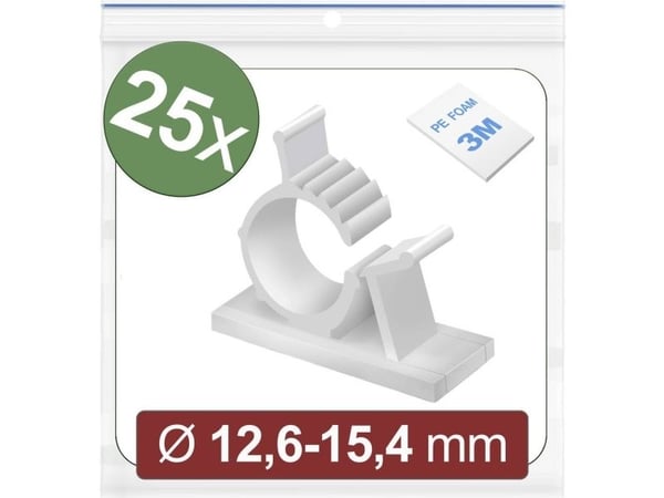 Quadrios 24CA447 Kiinnityspistorasia Itseliimautuva 24CA447 Bundle-Ø-alue 12,6-15,4 mm Valkoinen 25 kpl