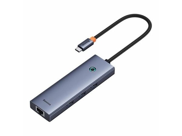 Baseus UltraJoy 6-Port, langallinen, USB 3.2 Gen 1 (3.1 Gen 1) Type-C, 100 W, 10,100,1000 Mbit/s, harmaa, 5 Gbit/s.