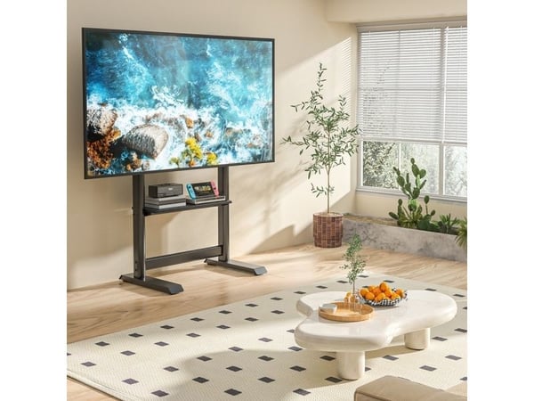 TV-gulvstativ 60-86" opptil 68 kg justerbart med AV-hylle
