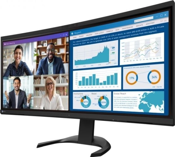 EIZO FlexScan EV3450XC-BK - Med FlexStand - LED-skjerm - kurvet - 34" (34.1" synlig) - 3440 x 1440 UWQHD - IPS - 300 cd/m² - 1000:1 - 5 ms - 2xHDMI...
