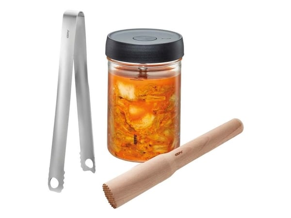 GEFU NATIVO, Grønnsaker, 1 l, Glass, Plast, Rustfritt stål, Tre, Brun, Rustfritt stål, Gjennomsiktig, 1,5 kg