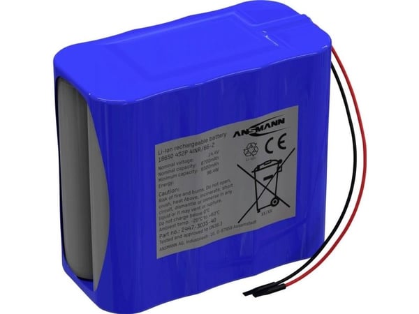Ansmann 4S2P Akkupakki 8x 18650 Kabel Li-Ion 14.4V 6700mAh Akkupakki Celletal: 8 Litium 14.54 V 6700 mAh
