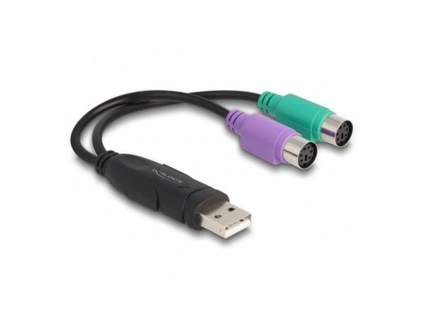 DeLOCK 61051, 0,17 m, 2x 6-p Mini-DIN, USB A, Naaras, Uros, Musta, Vihreä, Purppura