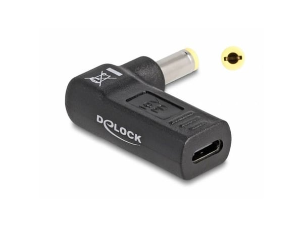 Delock - Strømadapter - USB-C (hunn) til 5,5 x 2,5 mm DC-jakk (hann) - 19 V - 3 A - vinklet - svart