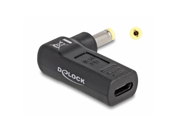 Delock - Strømadapter - USB-C (hunn) til 4,8 x 1,7 mm DC-jakk (hann) - 18.5 V - 3 A - vinklet - svart