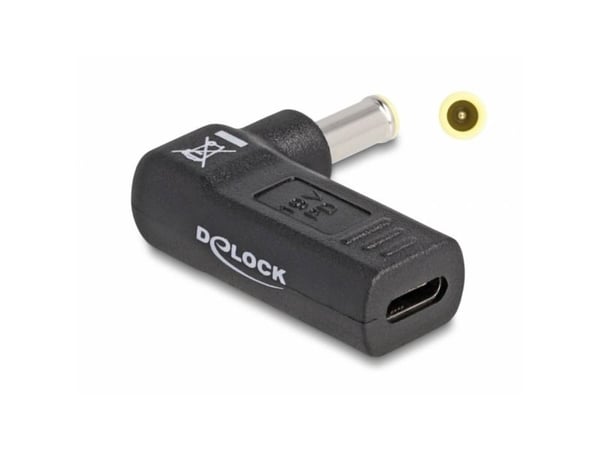 Delock - Strømadapter - USB-C (hunn) til 5,5 x 3,0 mm DC-jakk (hann) - 19 V - 3 A - vinklet - svart