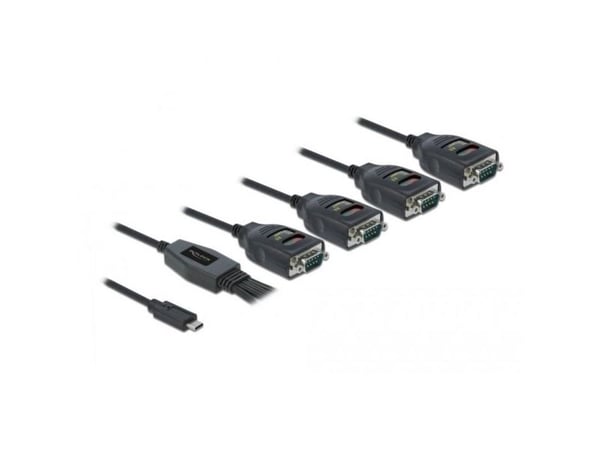 Delock - USB / seriell-kabel - 24 pin USB-C (hann) til DB-9 (hann) - 5 V - 90 mA - 38/48/60/72 cm - avstandsskruer, aktiv, toretnings - svart