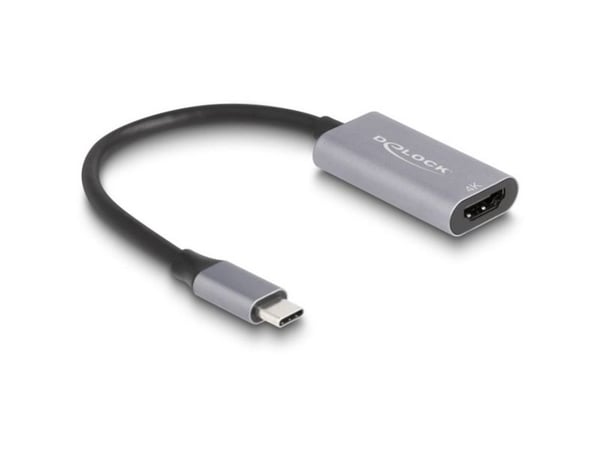 Delock - High Speed - video adapter - 24 pin USB-C hann til HDMI hunn - 15 cm - grå/svart - 4 K 60 Hz (4096 x 2160) støtte, Støtte for DP Alt-modus...