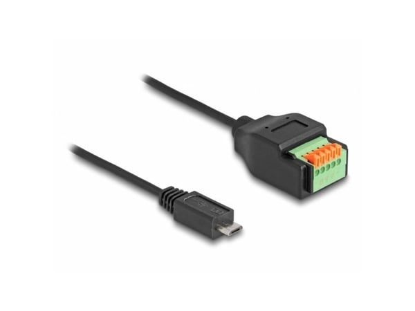 Delock USB 2.0 kabel type Micro-B hann til rekkeklemmeadapter med trykknapp 15 cm