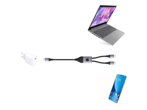 USB-C till 2x USB-C 100W laddningskabel 1,5 m PD QC PPS