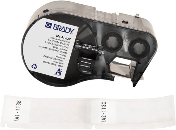 Brady B-427 - Vinyl - matt - permanent akryl-adhesiv - 101,6 mikroner - svart på hvitt, blank - 63.5 x 25.4 mm 110 etikett(er) (1 rull(er) x 110 se...