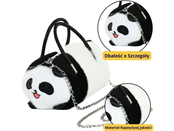 LeanToys plysj panda veske 20 cm, metallhåndtak, lenke
