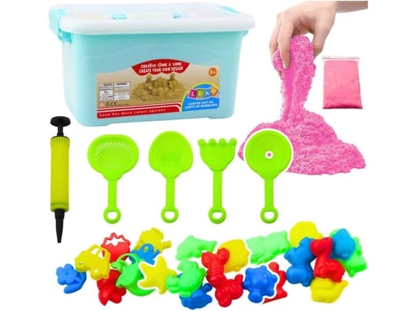 LeanToys kinetisk sand-set rosa 3 kg former verktøy blåsebrett