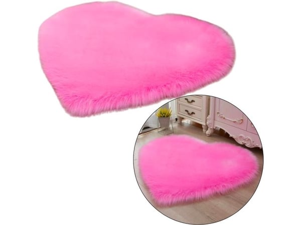 Lean liten plysjmatte anti-skli hjerte rosa 40x50