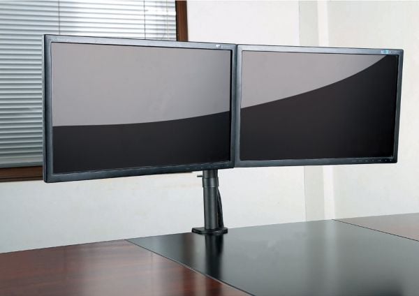 ART L-02 - Monteringssett (2 monteringsplater, skrivebordsklemmemontering, stang, 2 doble svingarmer) - for 2 LCD-skjermer - aluminium, stål, kobbe...