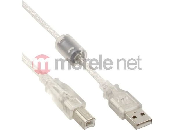 InLine® USB 2.0 kaapeli, A-B, läpinäkyvä, ferriittisydämellä, 2m
